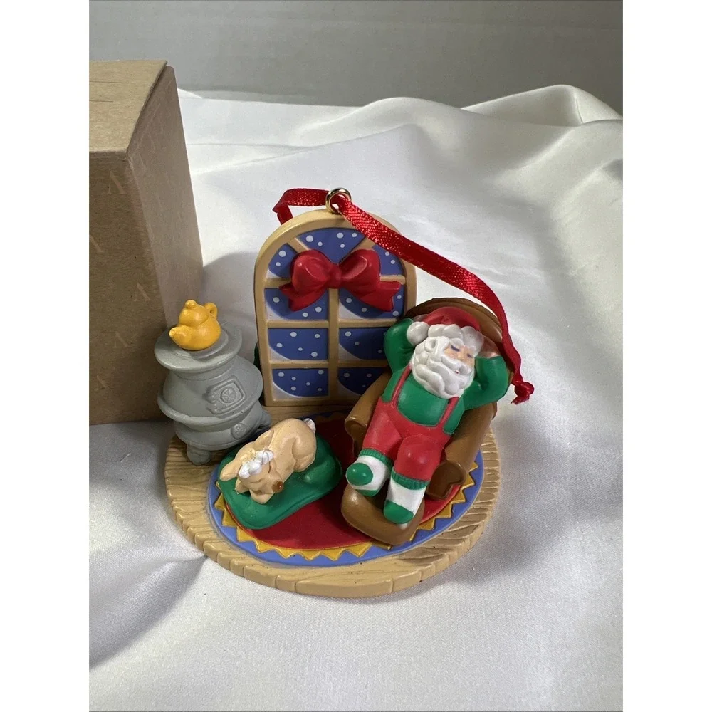 Vintage Avon Christmas with Santa Taking A Nap Ornament New In Box Resin Grandma
